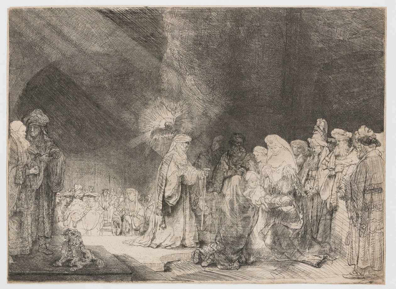 Presentationen i templet: avlångt tryck av Rembrandt van Rijn