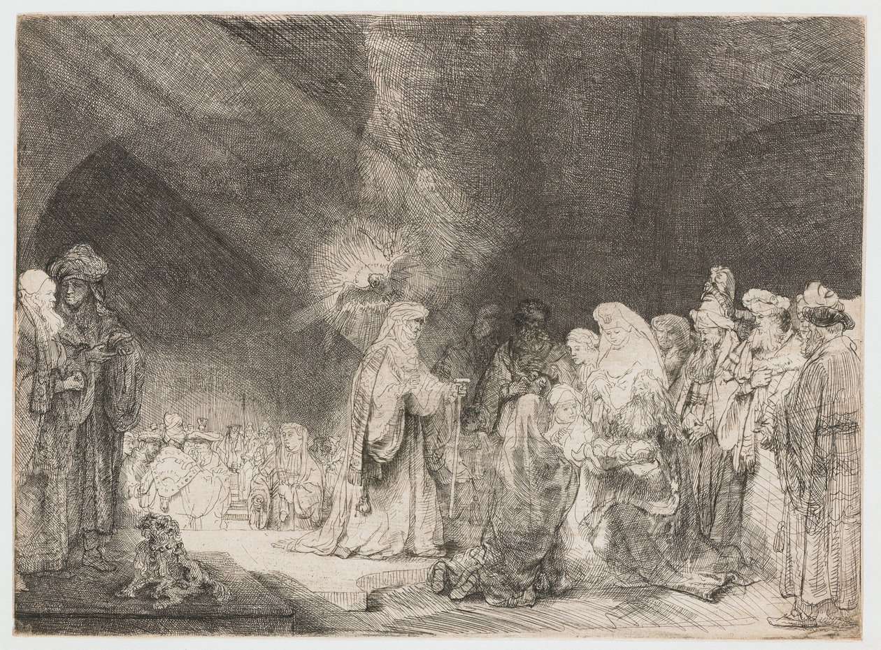 Presentationen i templet: avlångt tryck av Rembrandt van Rijn