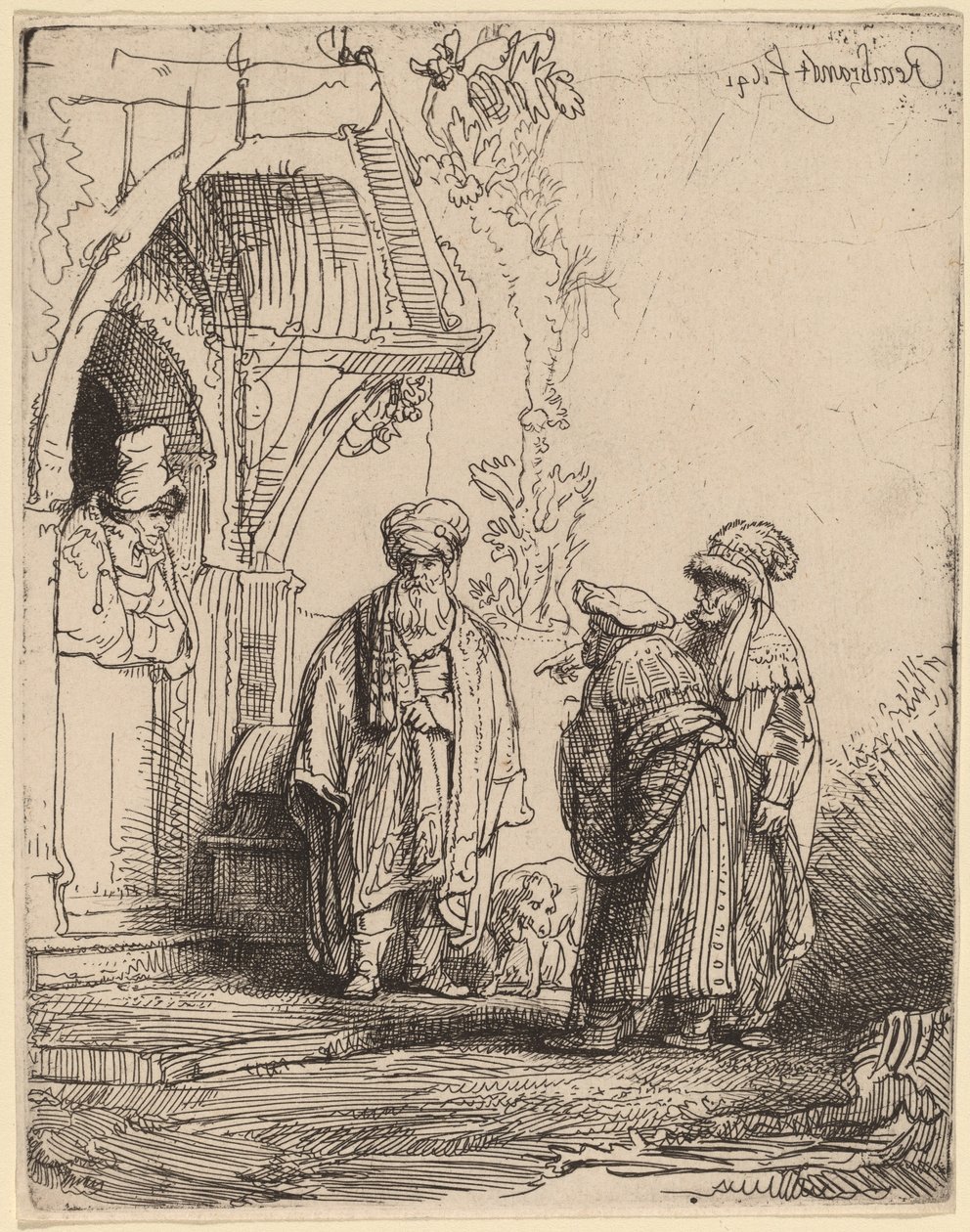 Tre orientaliska figurer (Jacob och Laban?) av Rembrandt van Rijn