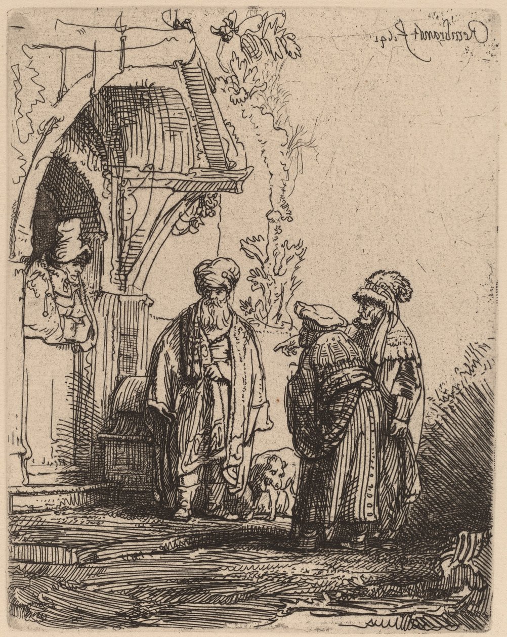 Tre orientaliska figurer (Jacob och Laban?) av Rembrandt van Rijn