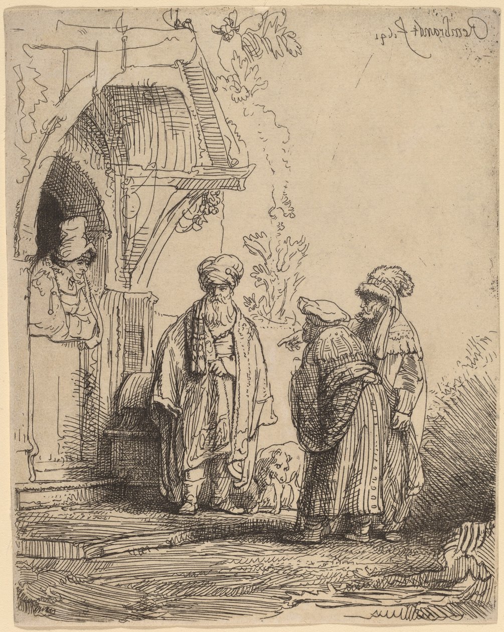 Tre orientaliska figurer (Jacob och Laban?) av Rembrandt van Rijn