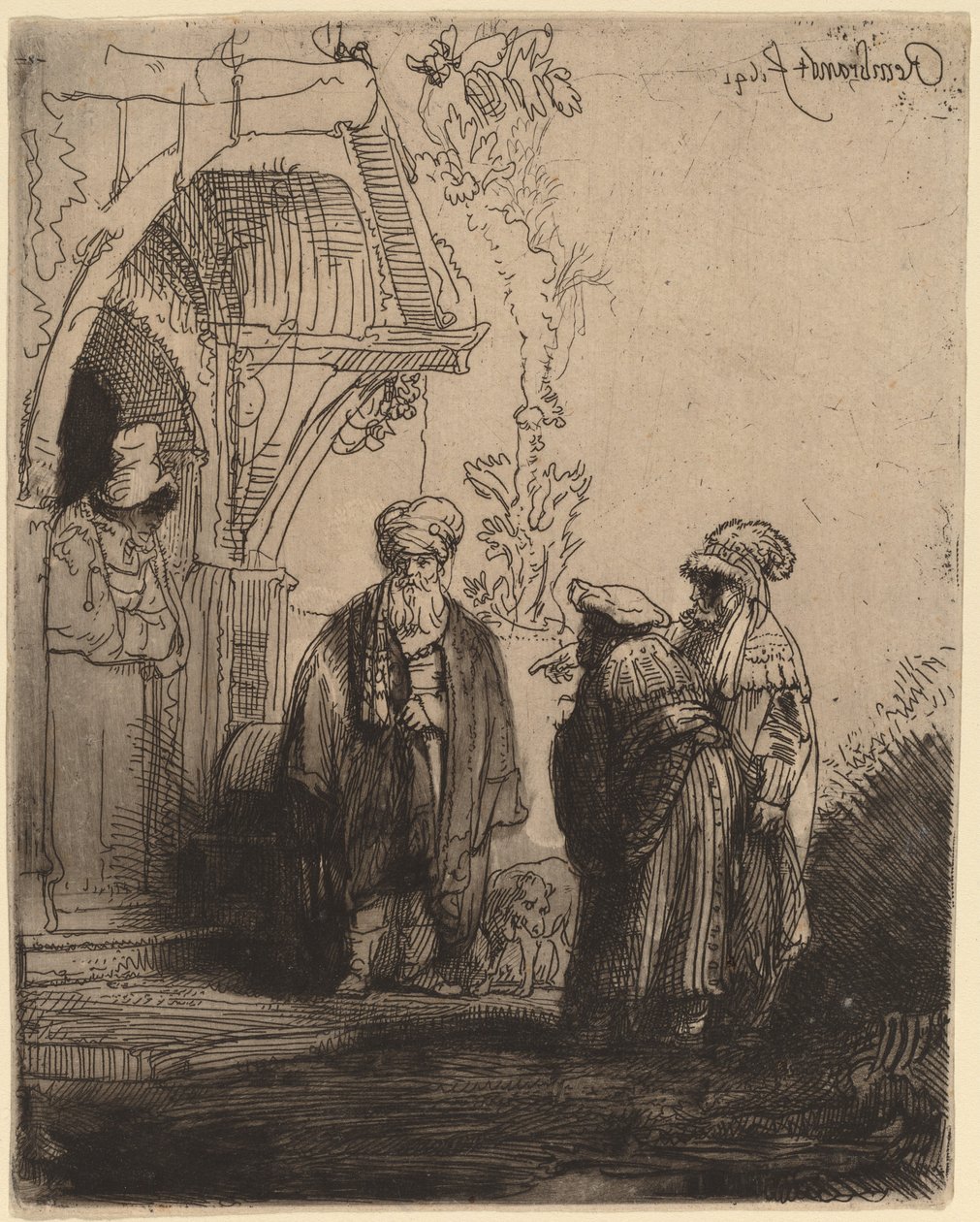Tre orientaliska figurer (Jacob och Laban?) av Rembrandt van Rijn
