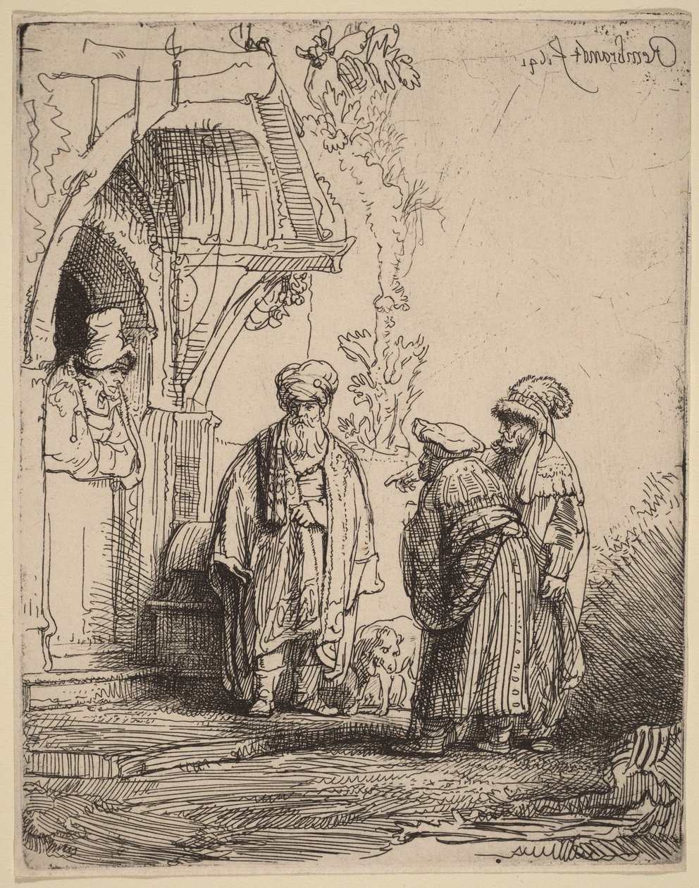 Tre orientaliska gestalter (Jakob och Laban) av Rembrandt van Rijn
