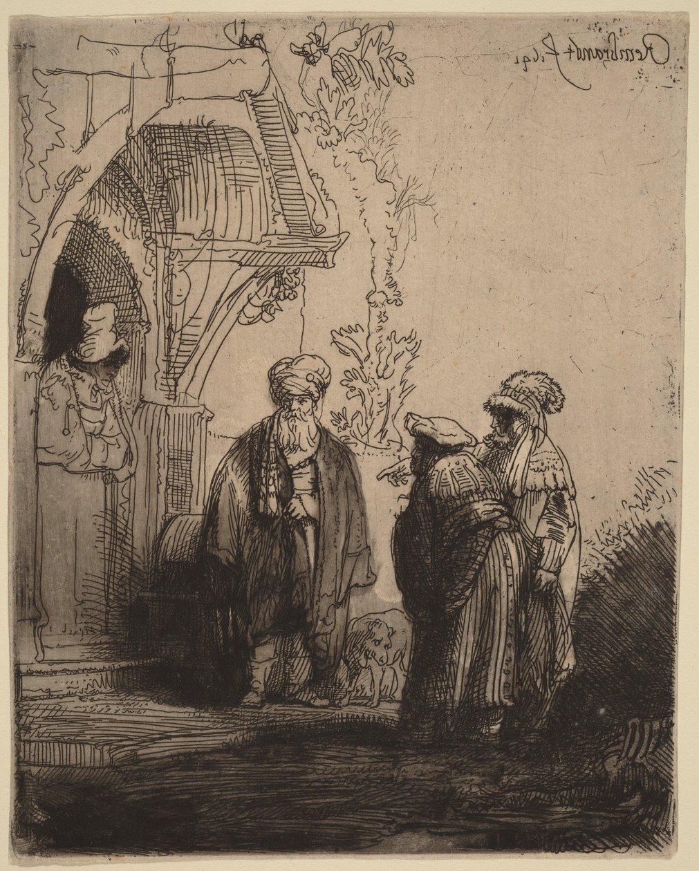 Tre orientaliska gestalter (Jakob och Laban) av Rembrandt van Rijn