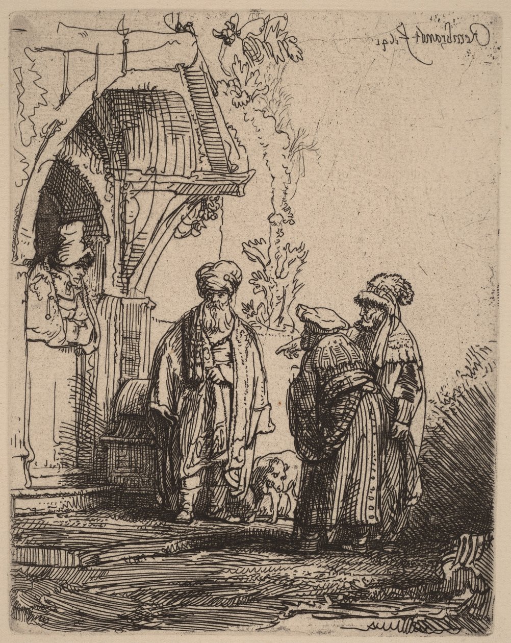 Tre orientaliska gestalter (Jakob och Laban) av Rembrandt van Rijn