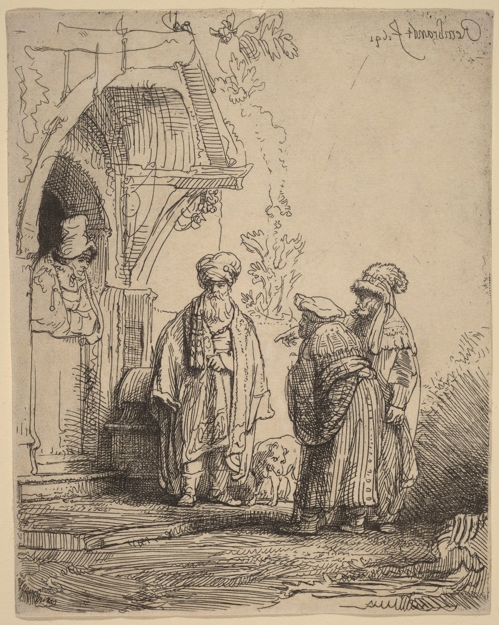 Tre orientaliska gestalter (Jakob och Laban) av Rembrandt van Rijn