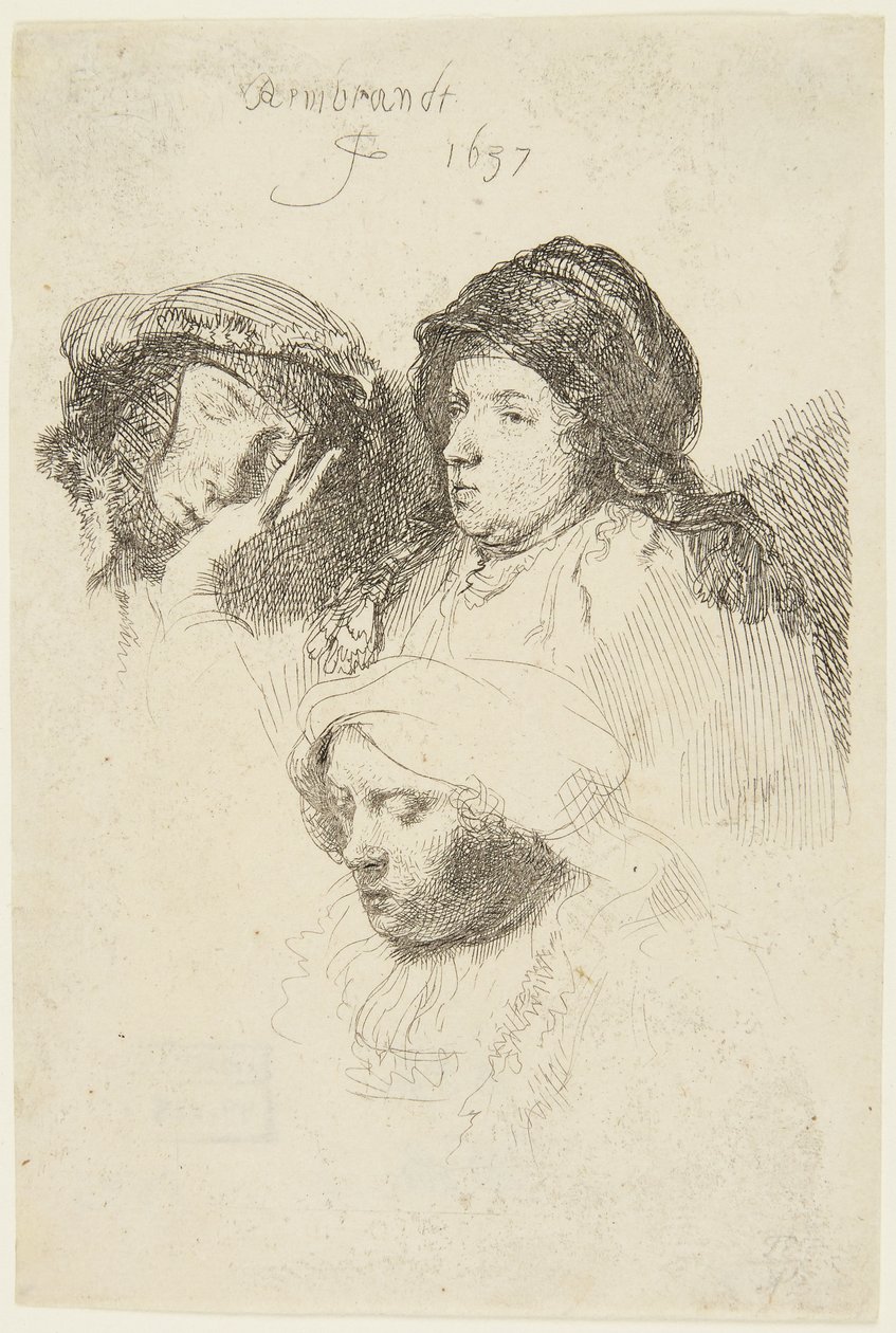 Tre kvinnors huvuden av Rembrandt van Rijn
