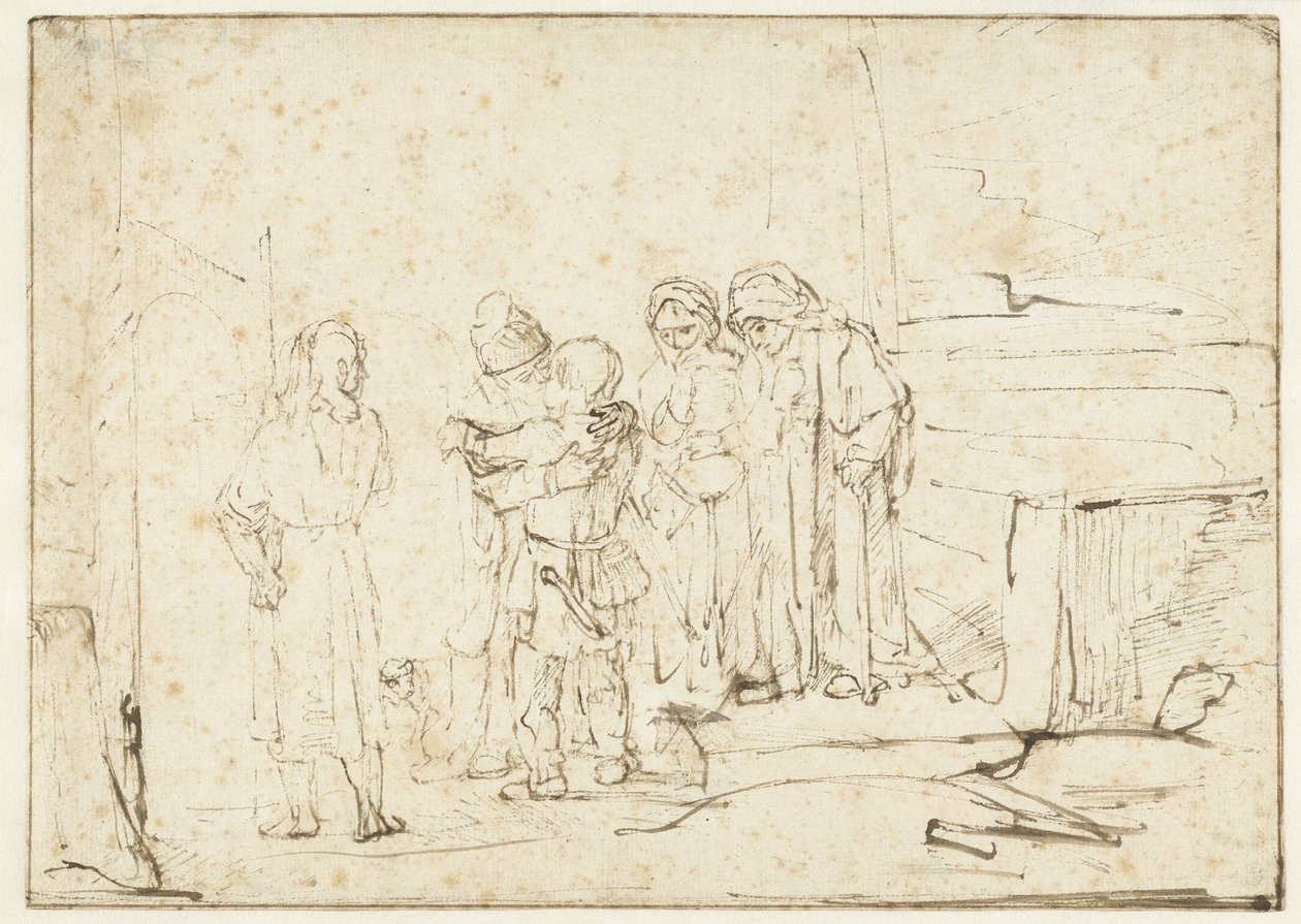 Tobias och ängeln tar farväl av Raguel av Rembrandt van Rijn