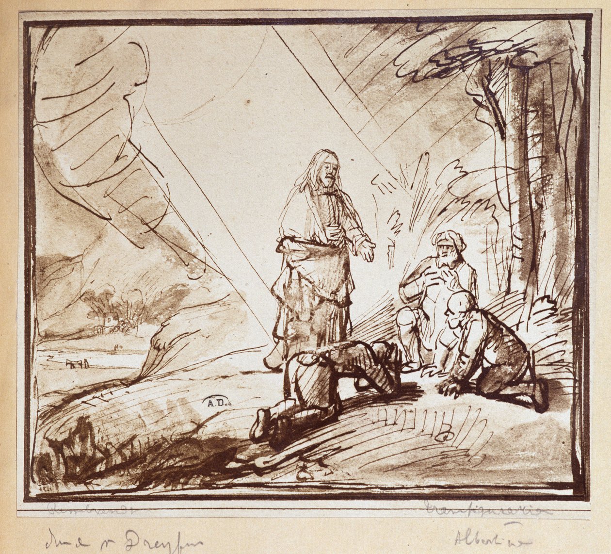 Kristi förvandling, pennteckning av Rembrandt, Holland, a.n.d. 19:e. av Rembrandt van Rijn