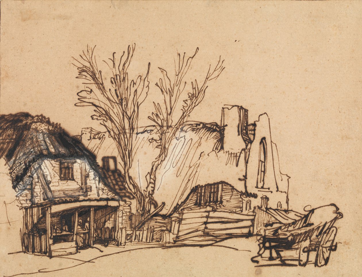Två stugor, ca. 1636. av Rembrandt van Rijn