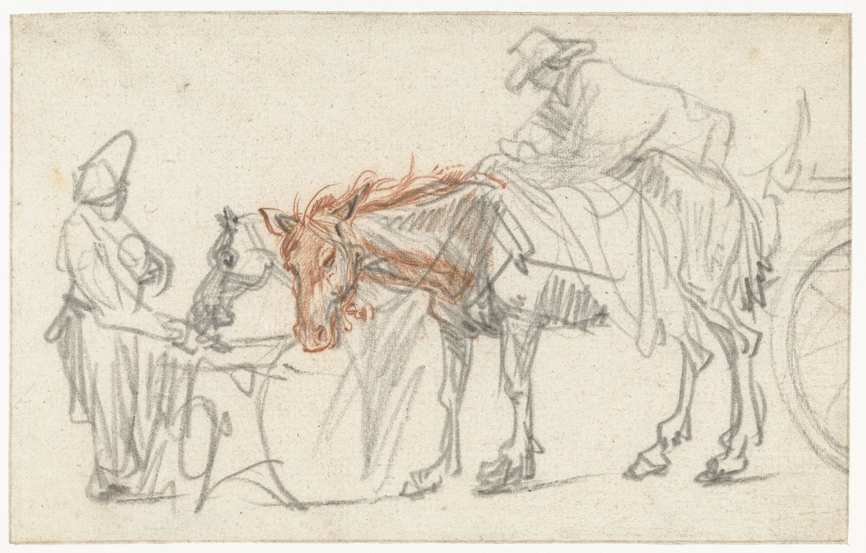 Två hästar vid en rastplats av Rembrandt van Rijn