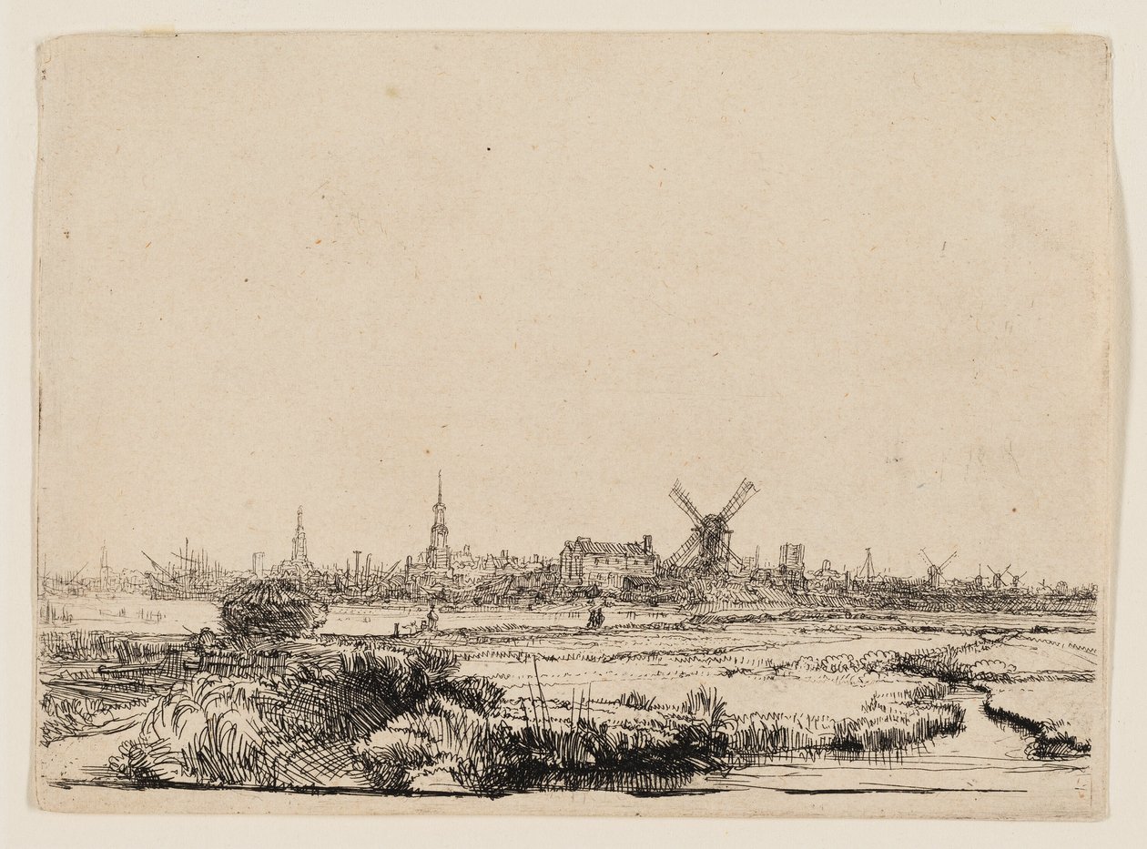 Utsikt över Amsterdam från Kadijk av Rembrandt van Rijn