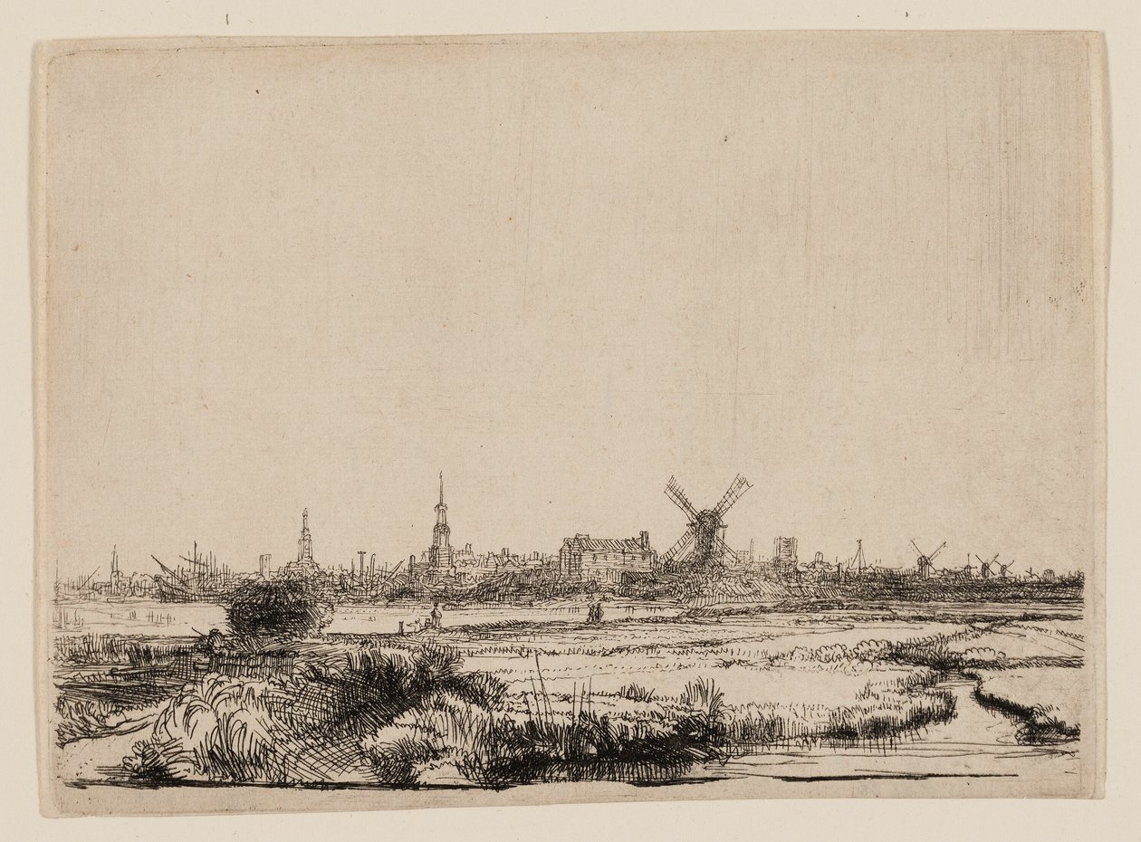 Utsikt över Amsterdam från Kadijk av Rembrandt van Rijn