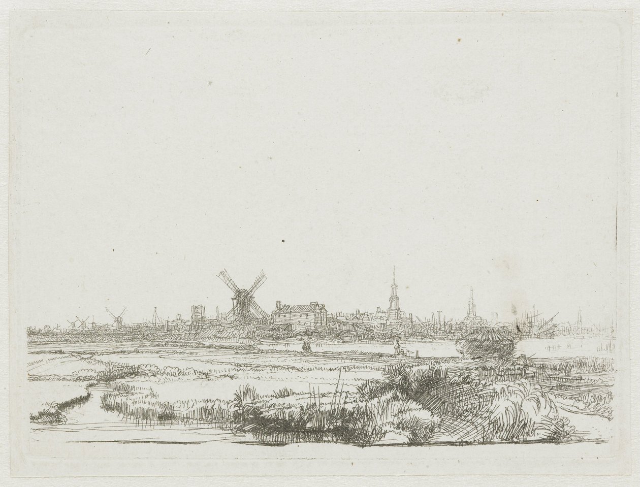 Utsikt över Amsterdam från Kadijk av Rembrandt van Rijn