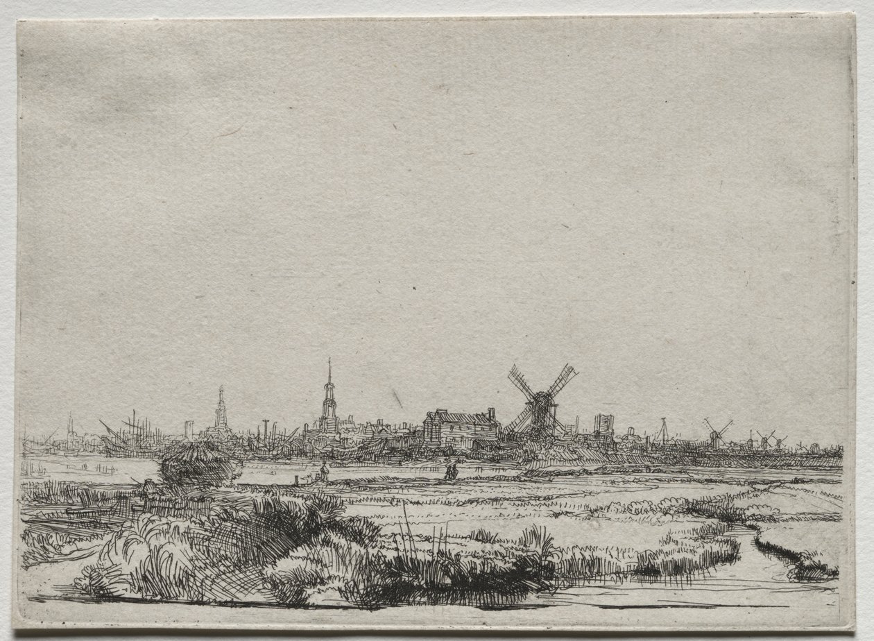 Utsikt över Amsterdam från nordväst av Rembrandt van Rijn
