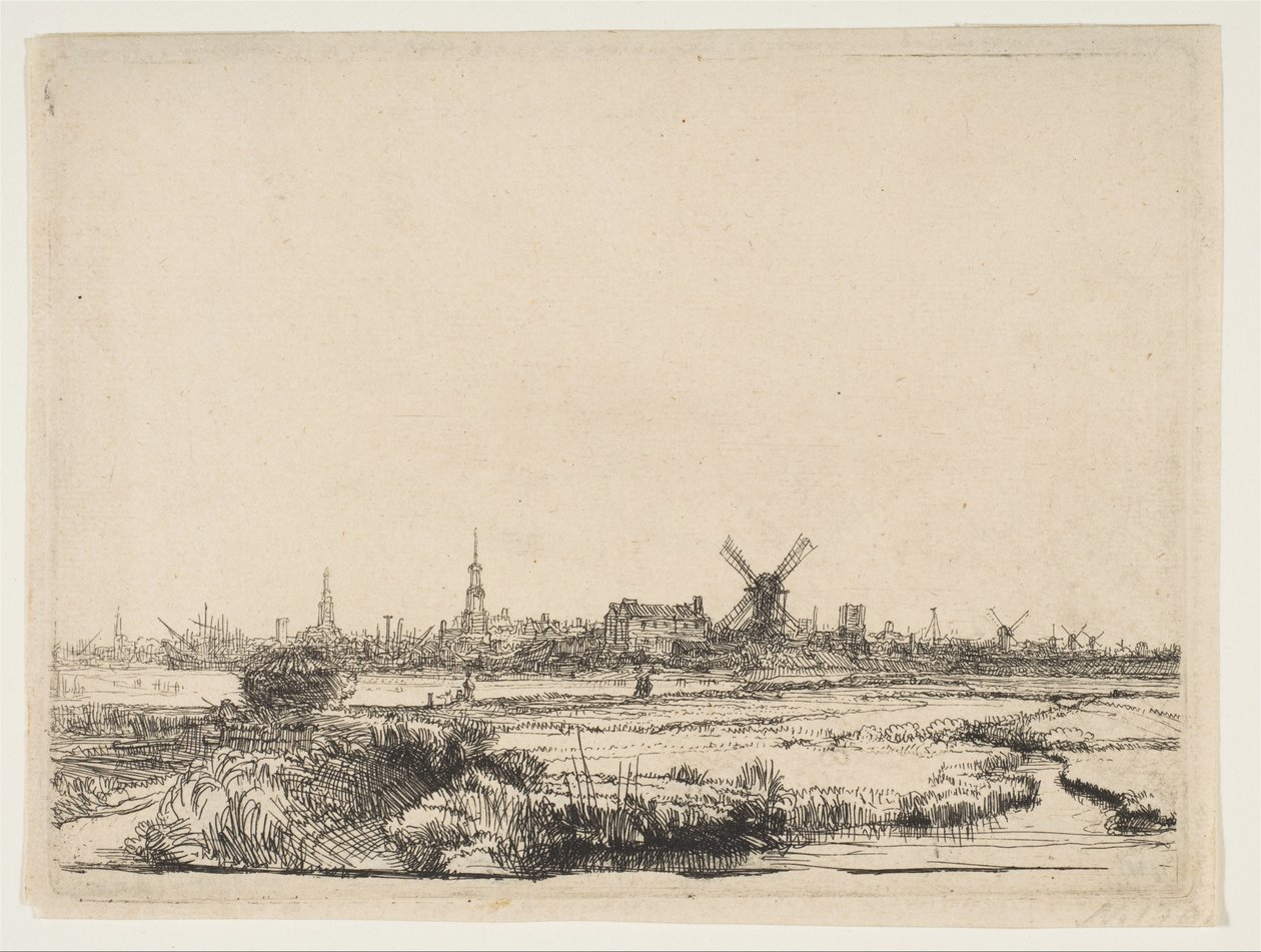 Utsikt över Amsterdam från nordväst, ca. 1640. av Rembrandt van Rijn