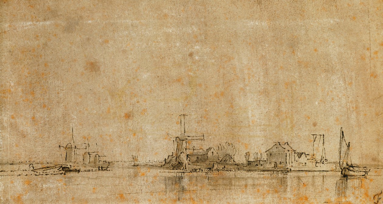 Utsikt över Amstel vid Omval, till vänster Ringvaart av Diermermeer av Rembrandt van Rijn
