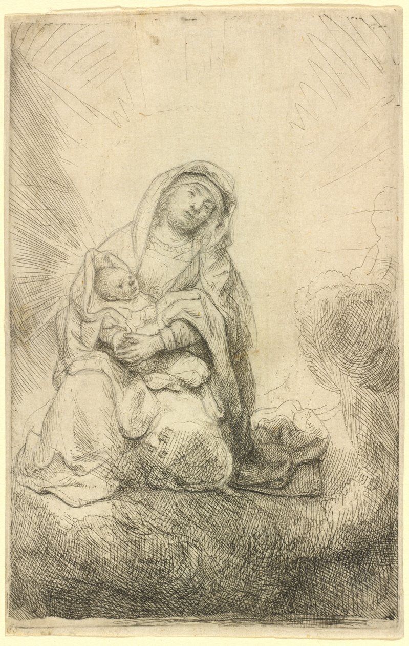 Jungfru och barn i molnen av Rembrandt van Rijn
