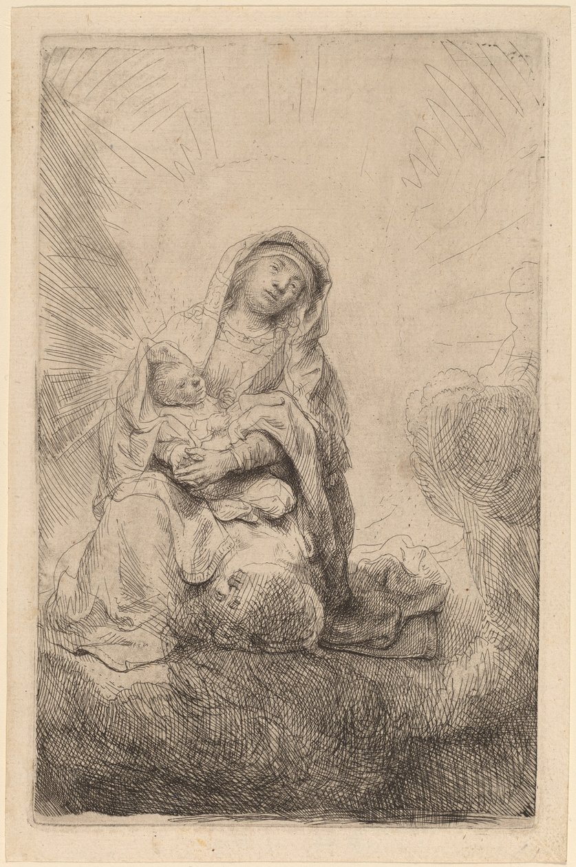 Jungfru och barn i molnen av Rembrandt van Rijn