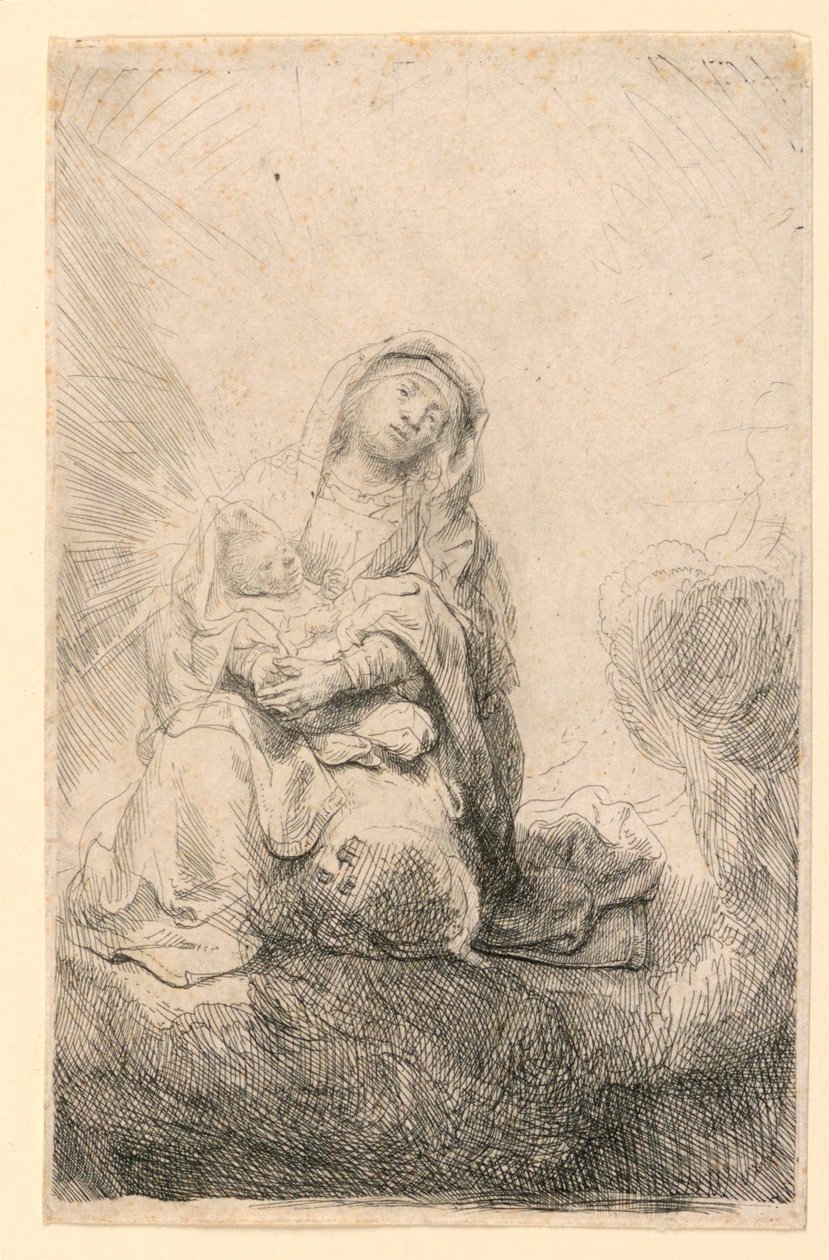 Jungfru och barn i molnen av Rembrandt van Rijn