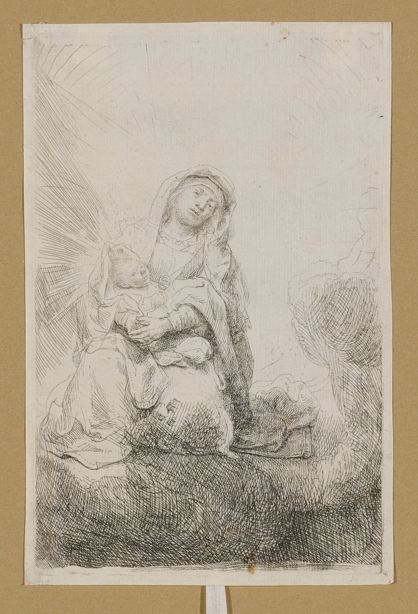 Jungfru Maria med barnet i molnen av Rembrandt van Rijn