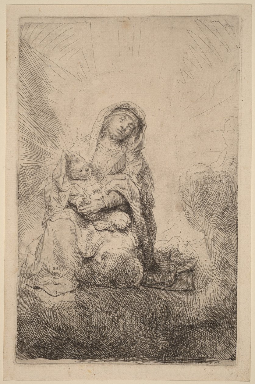 Jungfru Maria med barnet i molnen av Rembrandt van Rijn