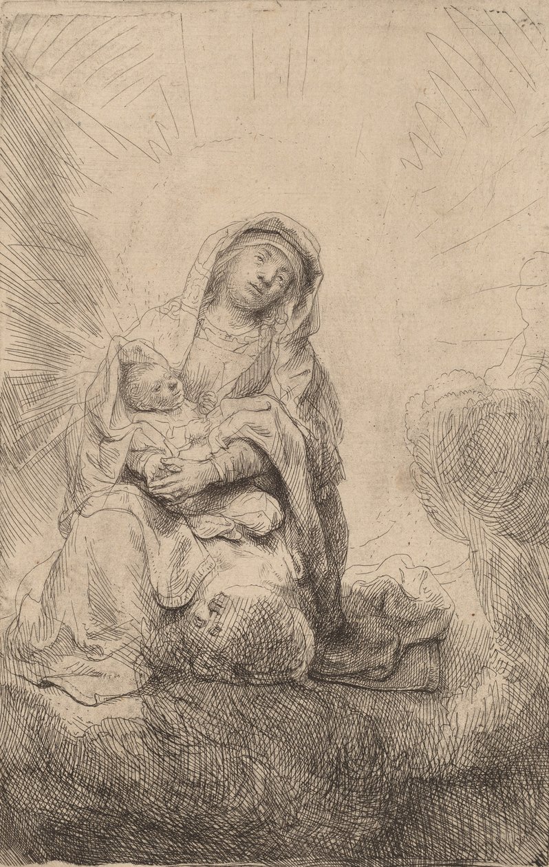 Jungfru och barn i molnen, 1641. av Rembrandt van Rijn