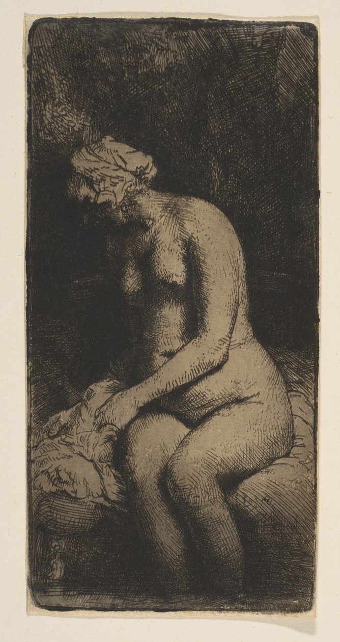 Kvinna som badar fötterna vid en bäck, 1658. av Rembrandt van Rijn