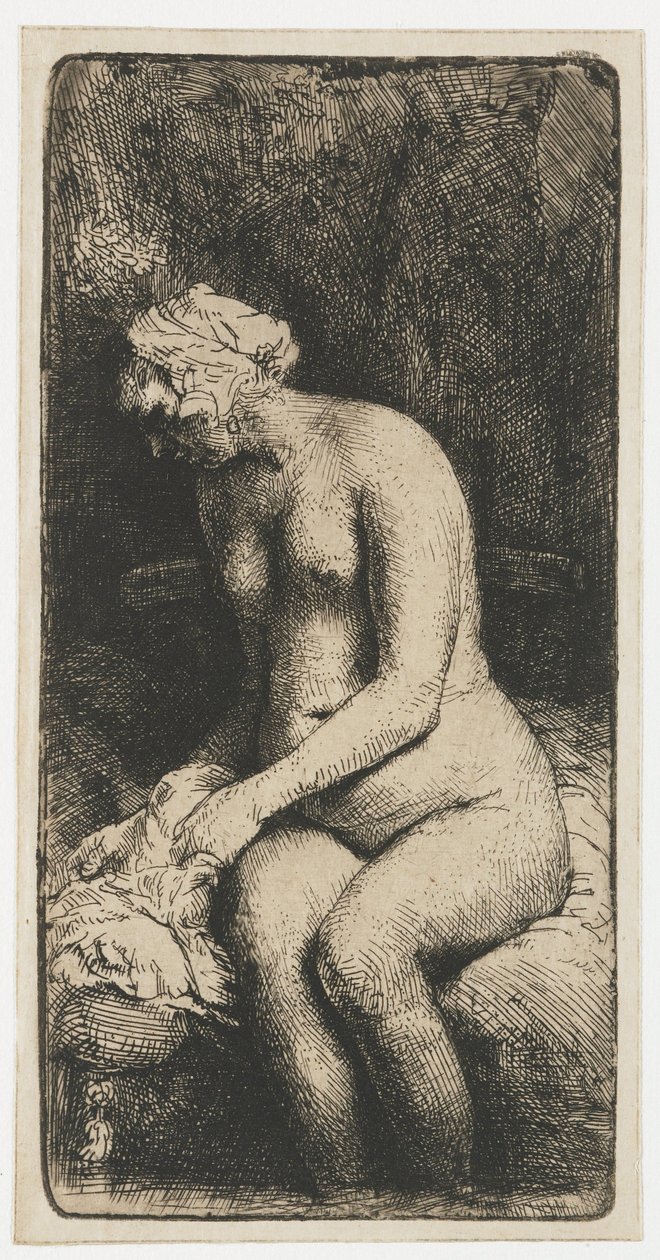 Kvinna som badar fötterna i en bäck Kvinna som badar fötterna vid en bäck av Rembrandt van Rijn