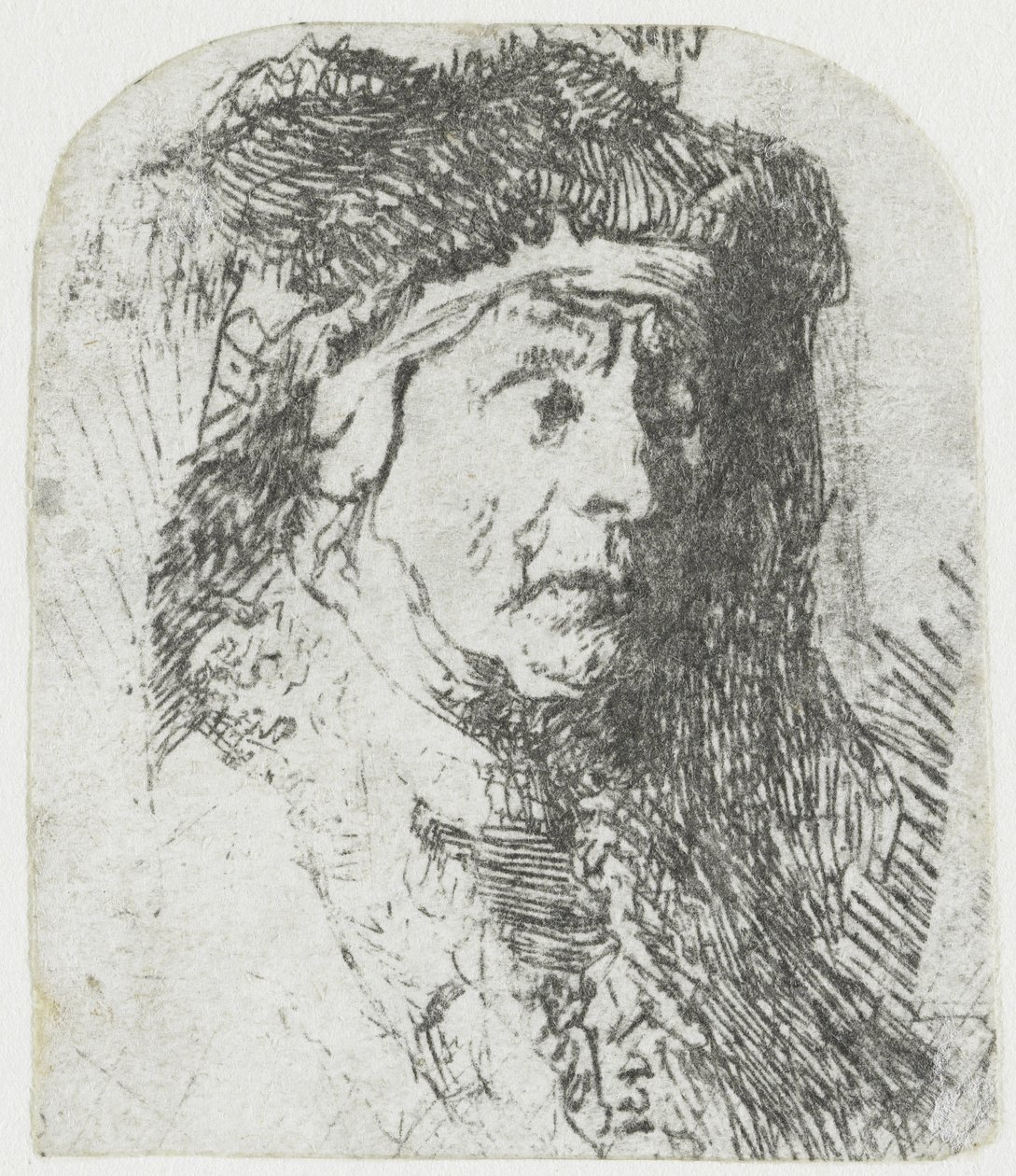 Kvinna i en pälsklippt mantel Byst av en gammal kvinna i en pälsad kappa och tung huvudbonad av Rembrandt van Rijn