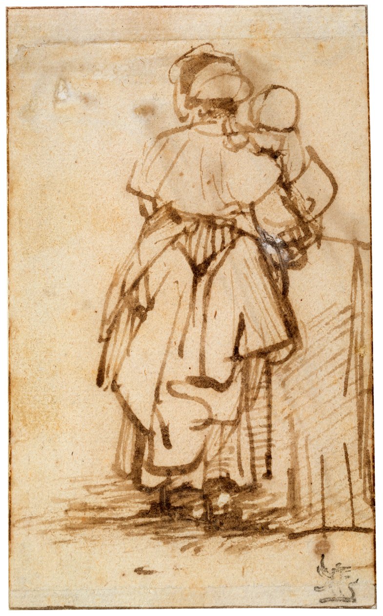 Kvinna med ett barn i knäet, 1640-talet. av Rembrandt van Rijn