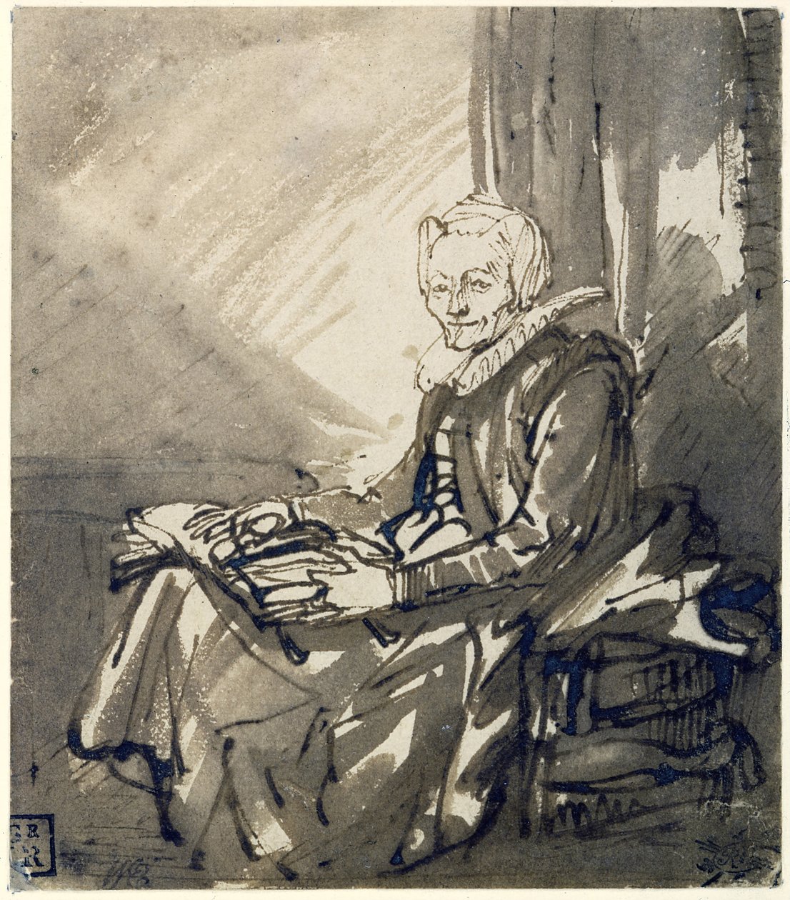 Kvinna med en öppen bok i knäet, ca 1639 av Rembrandt van Rijn
