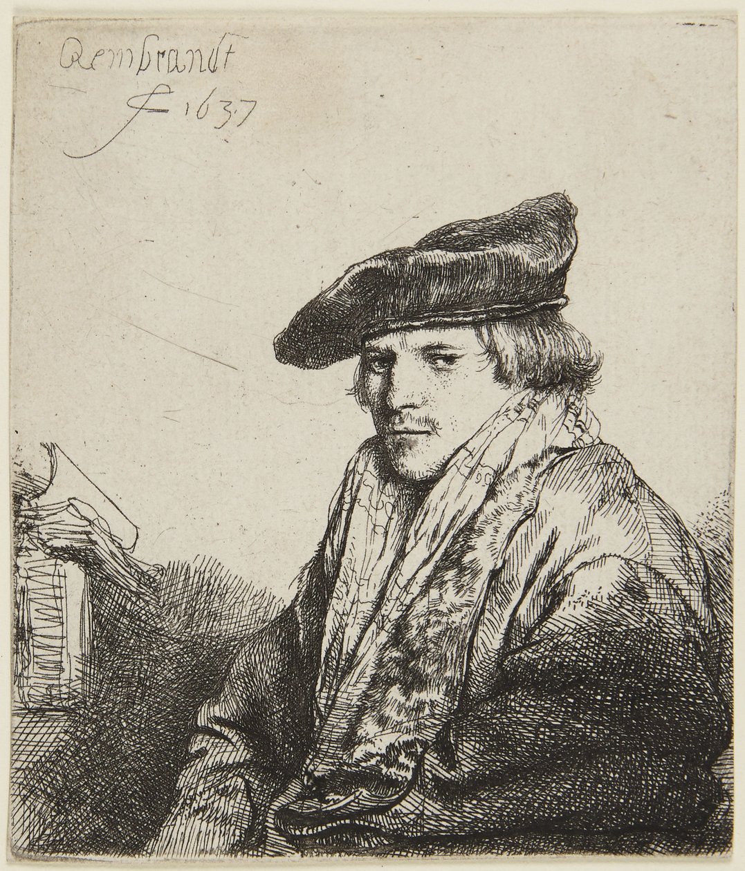 Ung man med keps av Rembrandt van Rijn