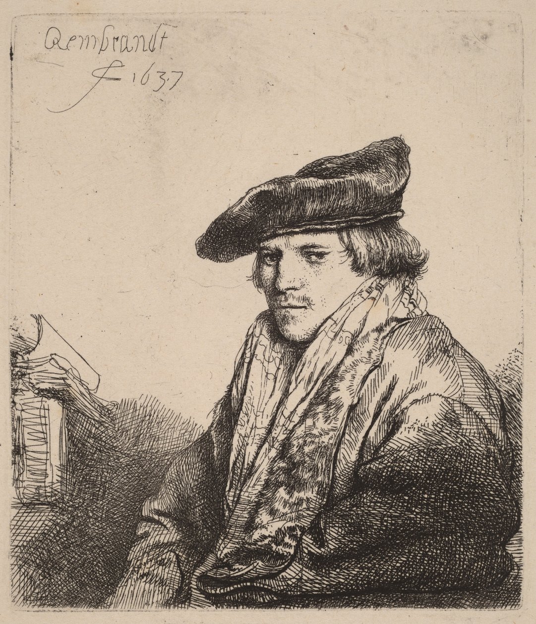Ung man med sammetmössa (Petrus Sylvius) av Rembrandt van Rijn