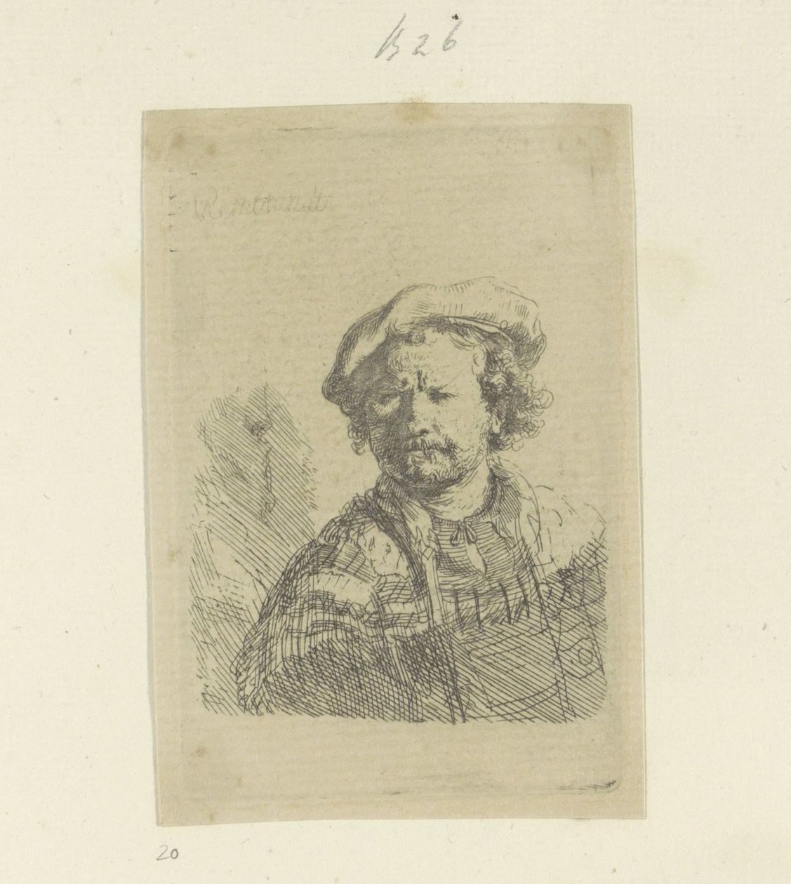 Självporträtt med basker och dekorerad kappa Recueil de quatre-vingt-cinq estampes originales (serietitel) av Rembrandt van Rijn
