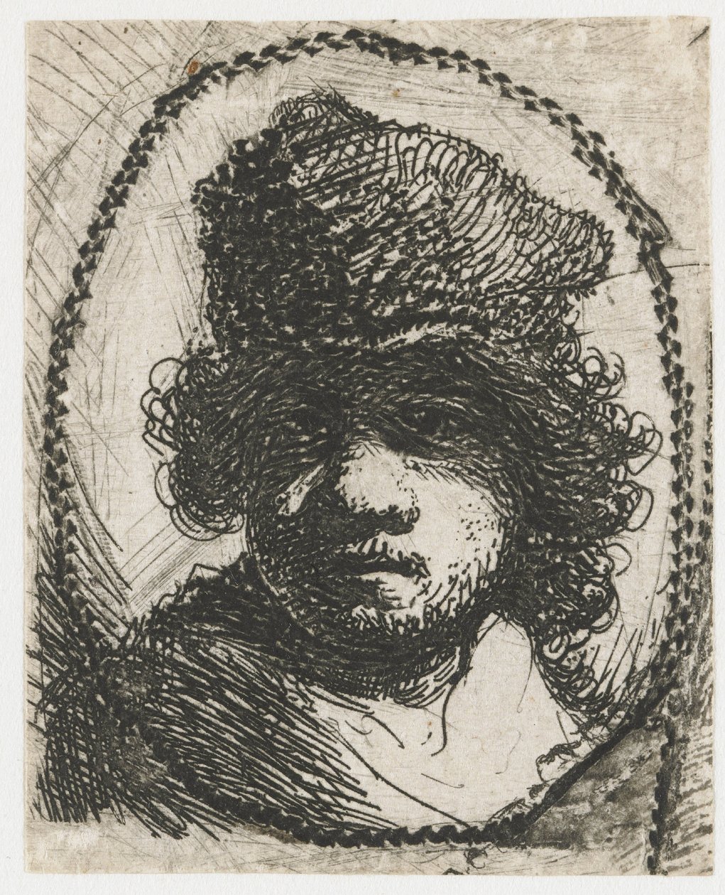 Självporträtt med pälsmössa av Rembrandt van Rijn