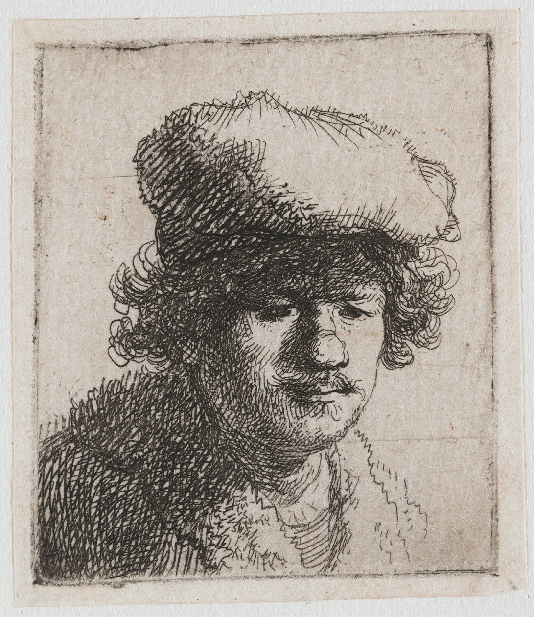 Självporträtt med baskeren dragen framåt av Rembrandt van Rijn