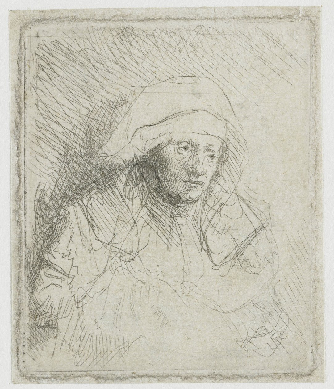 Sjuk kvinna med en vit huvudduk (Saskia) av Rembrandt van Rijn