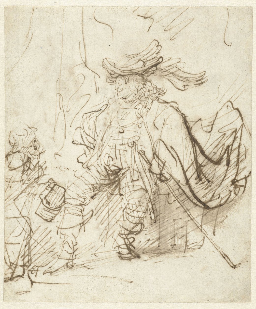 Sittande skådespelare i rollen som Capitano av Rembrandt van Rijn