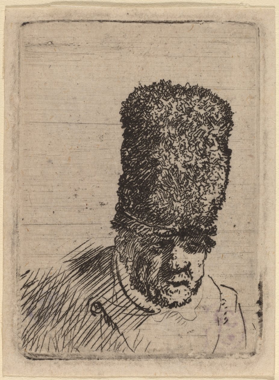 Chef för en gammal man i hög pälsmössa av Rembrandt van Rijn and Studio of Rembrandt