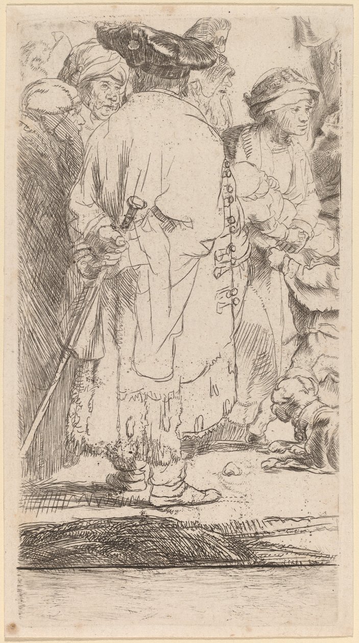 Mannen med käpp (fragment från trycket med hundra gulden) av Rembrandt van Rijn and William Baillie