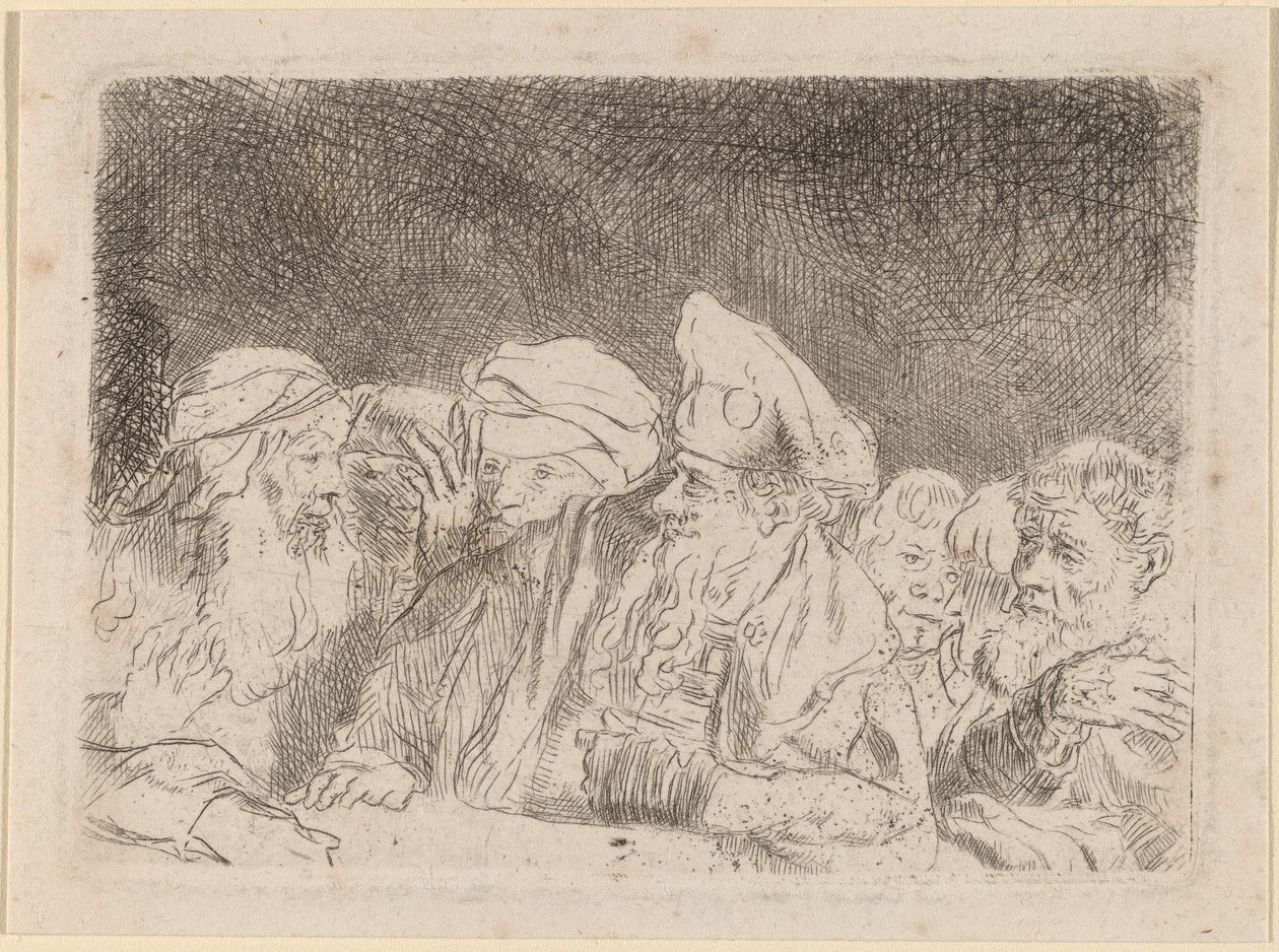 Fariséerna debatterar (fragment från trycket med hundra gulden) av Rembrandt van Rijn and William Baillie