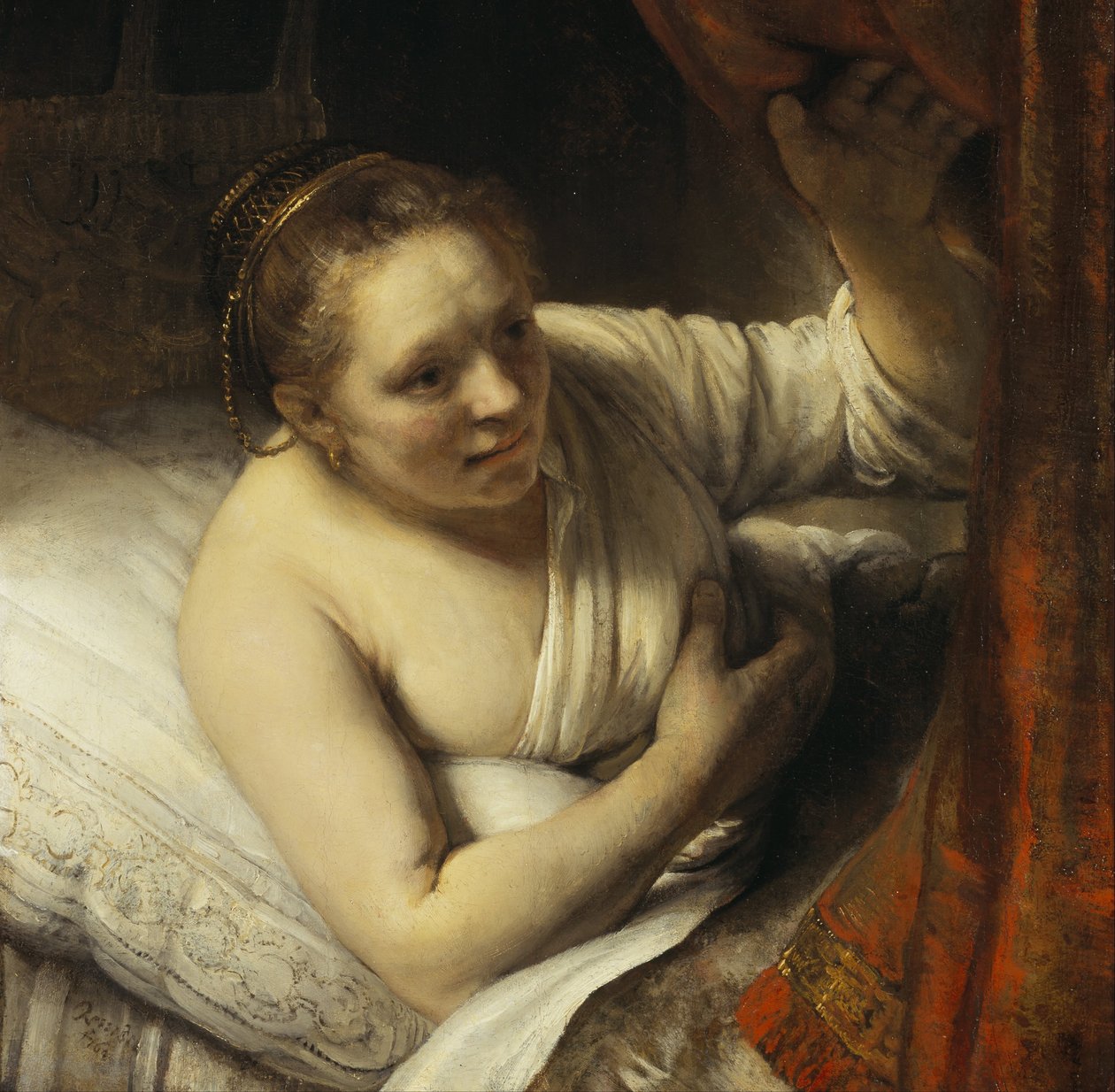 A Woman in Bed av Rembrandt van Rijn