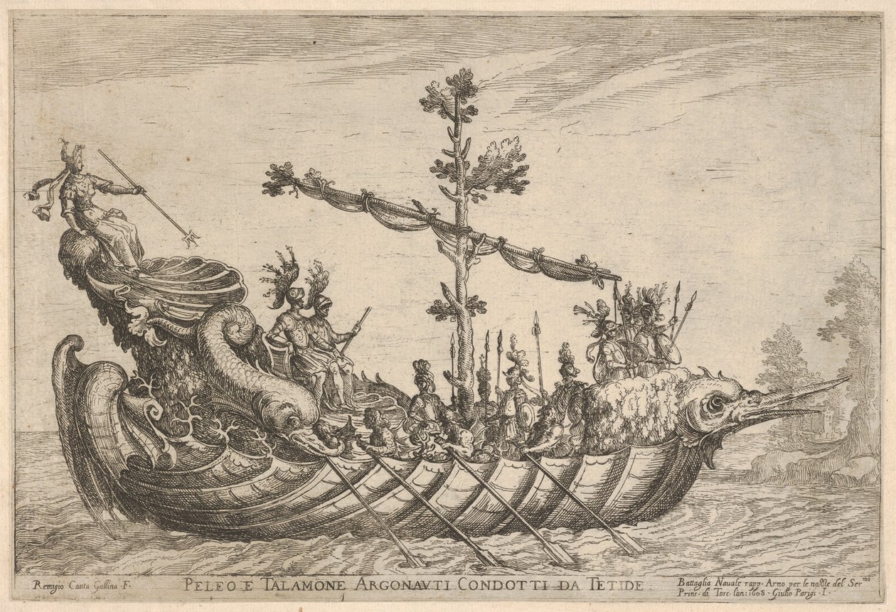 Peleus och Talamon, från serien Argonauternas fartyg, för bröllopsfirandet..., 1608. av Remigio Cantagallina