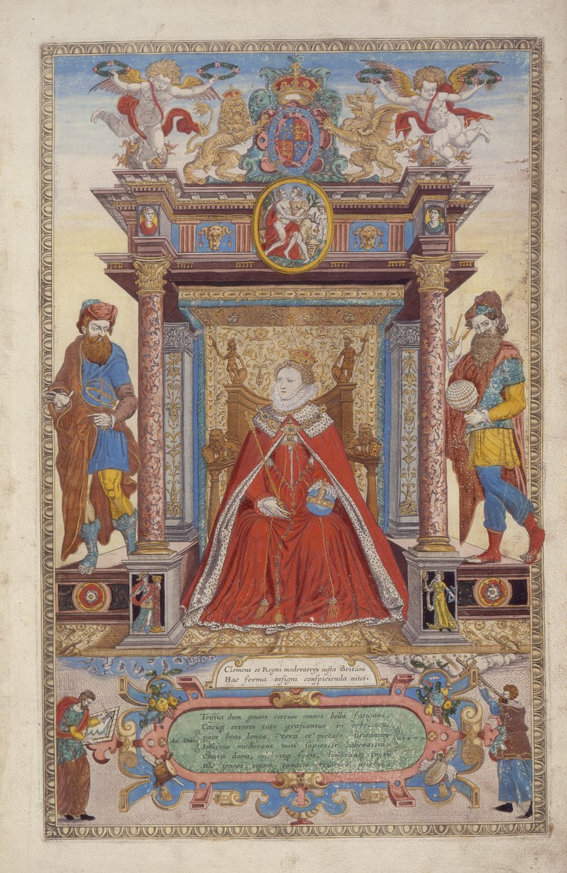 Framstycke, från An Atlas of England and Wales, av Christopher Saxton (f.1542) 1590 (handfärgad gravyr) av Remigius Hogenbergh
