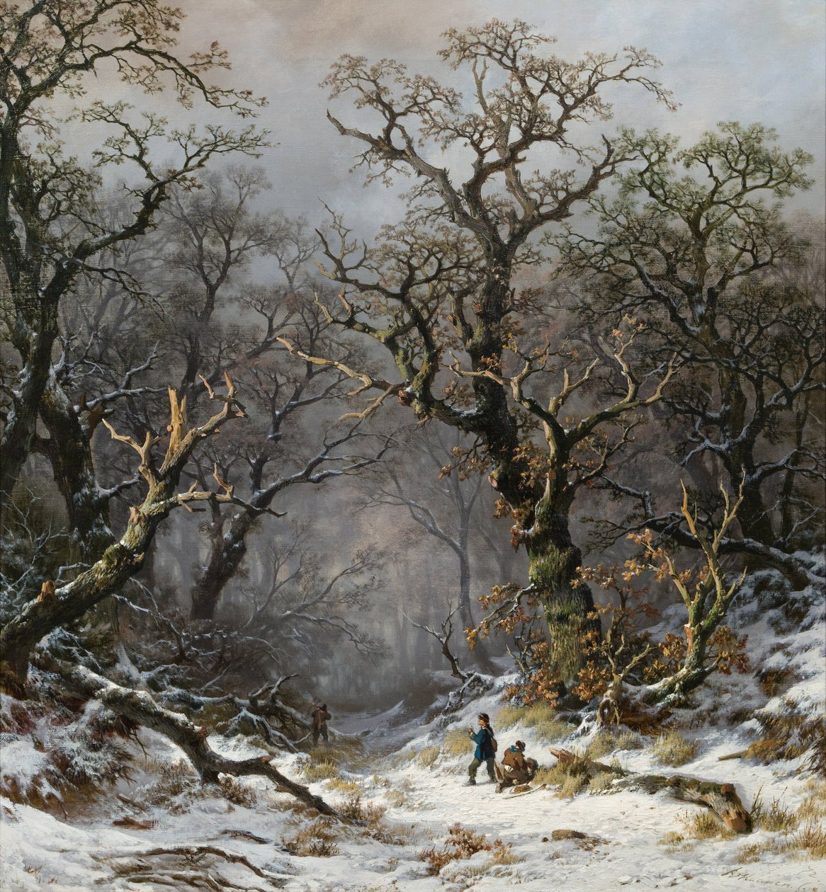 Jägare i skogen på vintern av Remigius Adrianus Haanen