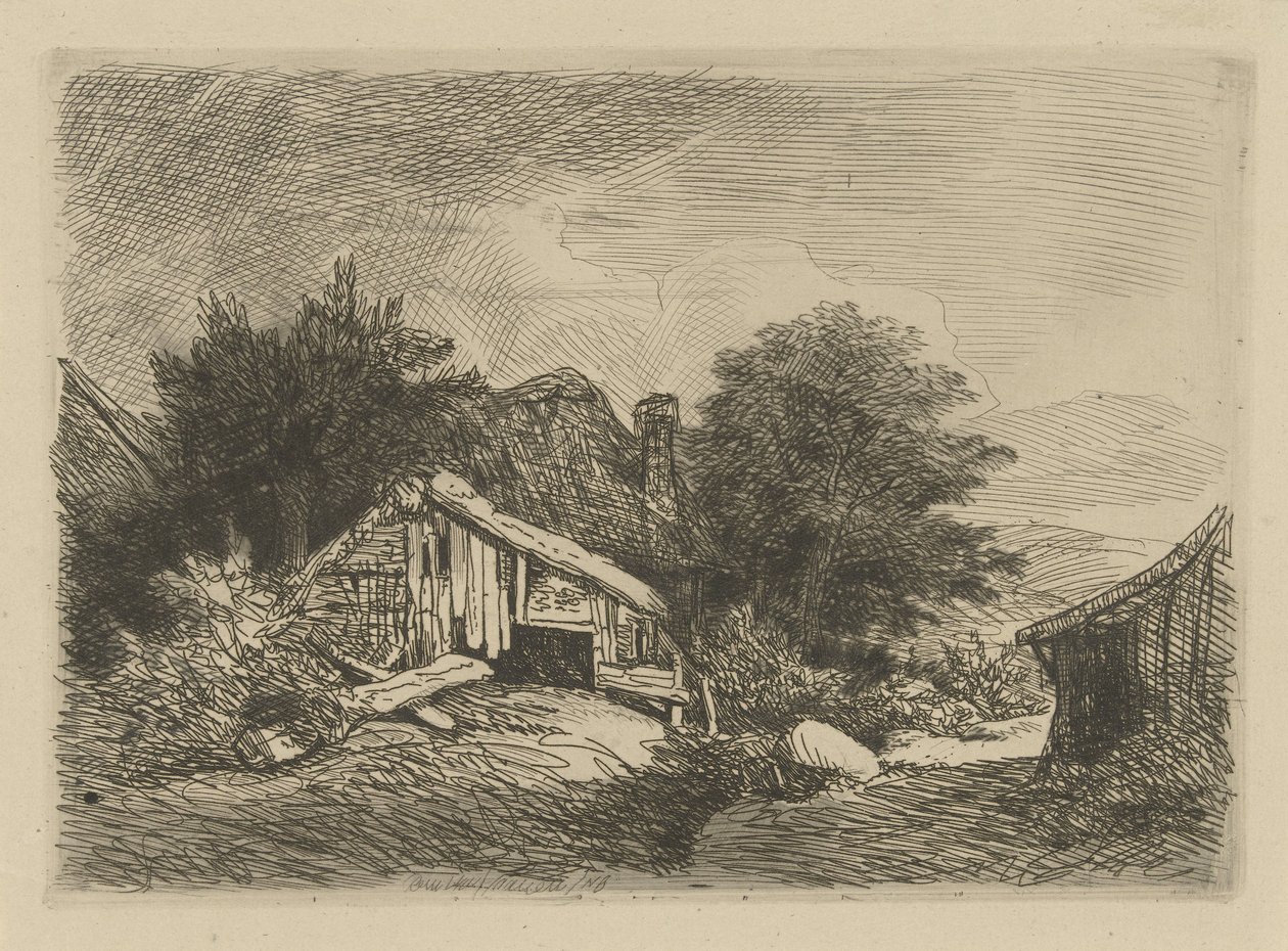 Landskap med en förfallen koja av Remigius Adrianus Haanen