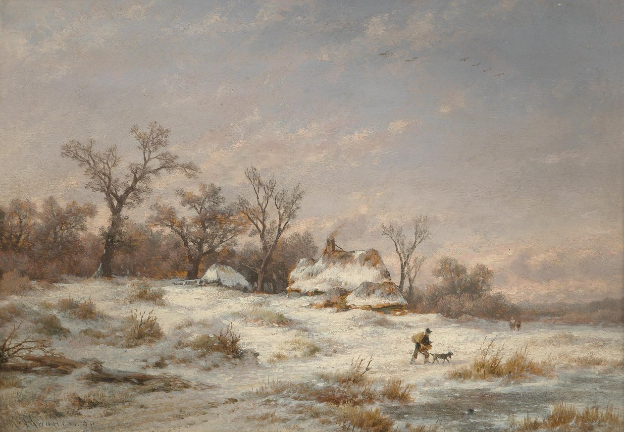 Vinterlandskap med dekorativa figurer av Remigius Adrianus Haanen