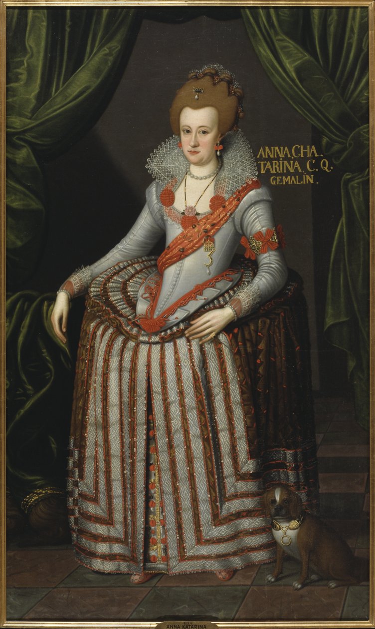 Prinsessan Anne Katarina av Brandenburg, drottninggemål av Danmark Norge - Porträtt av prinsessan Anne Katarina av Brandenburg (1575-1612), drottning av Danmark och Norge, av Petersen (Piettersz), Remmert (ca 1575-1649). Olja på duk. Storlek: 207x123 c av Remmert (c.1575 1649) Petersen