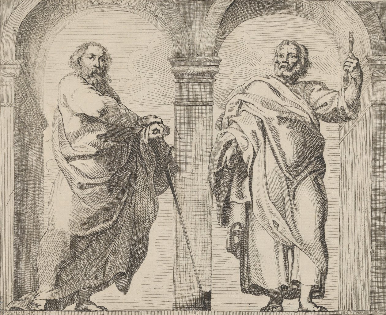 De heliga Petrus och Paulus i en vestibul, ca. 1630-80., ca. 1630-80. av Remoldus Eynhoudts